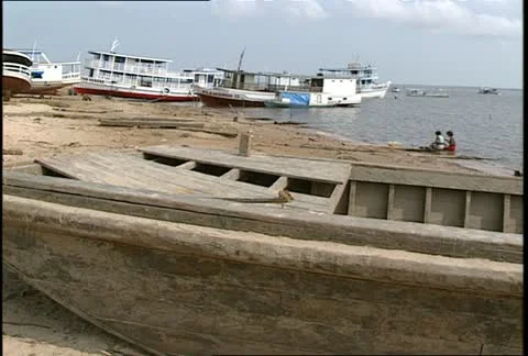 Amazon Beach with Boats Stock Footage 11499736