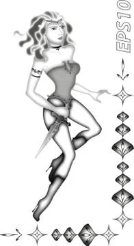 Amazon with a blade during the attack Stock Illustration