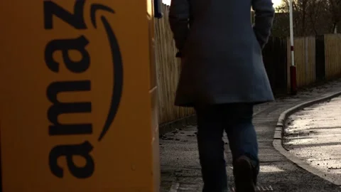 Amazon collection locker point in street Stock Footage 233575622
