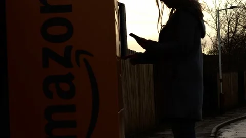 Amazon collection locker point at sunset Video stock 229159485