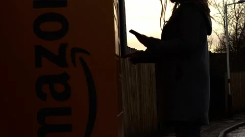 Amazon collection locker point at sunset Stock Footage 233726280