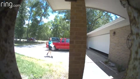 Amazon Delivery Driver Greets Sweet Pup, Conroe, Texas, USA - 23 Jul 2022 Vídeo Stock 205430622