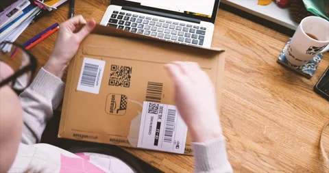 Amazon Delivery envelope prime parcel with Avery Products Corporation blank Stock Footage 153270006