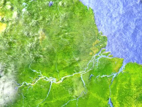Amazon delta on realistic model of Earth Stock Illustration