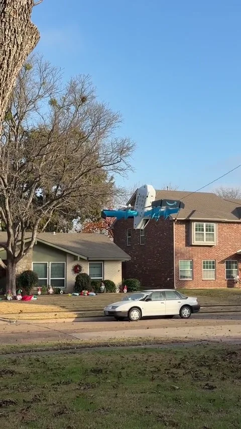 Amazon Drone Delivery in North Dallas, North Dallas, Texas, USA - 22 Dec 2025 Stock Footage 325393378