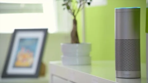 Amazon Echo Activates It's Light Stock Footage 90888728