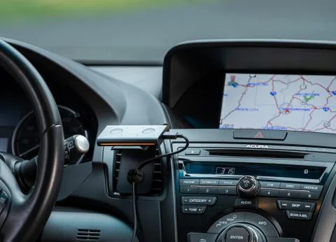 Amazon Echo Auto installed in an Acura to give Alexa voice control Stock Photos