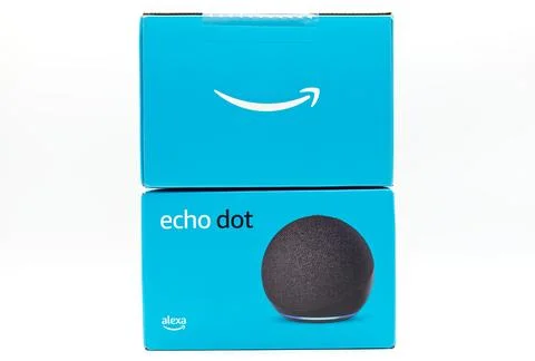 Amazon Echo Dot. Alexa, virtual assistant AI Stock Photos