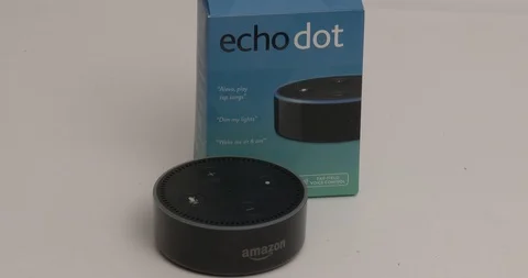 Amazon Echo Dot and Box - Static shot Video stock 101043322