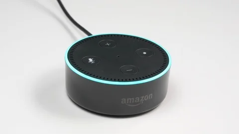 Amazon Echo Dot Assistant on White Table Stock Footage 102049018