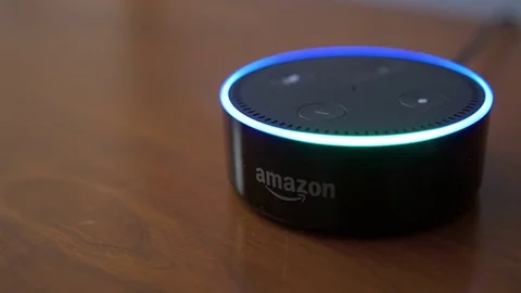 Amazon Echo Dot with Overhead Lighting Up Closeup 스톡 동영상 83636106