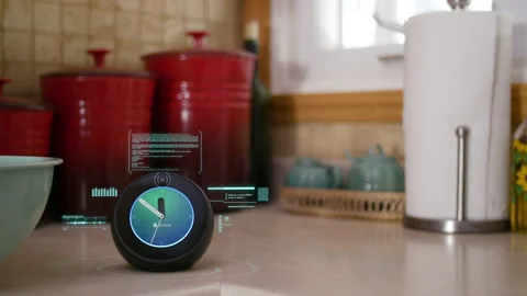 Amazon Echo with Holographic Graphics Showing Data 스톡 동영상 222981468