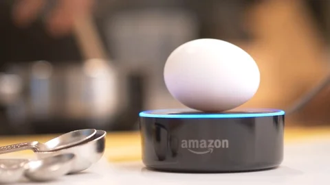 Amazon Echo Smart Assistant In a Kitchen While Cooking 스톡 동영상 93566528