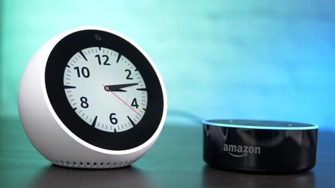 Amazon Echo Spot and Echo Dot Together Smart Home Assistant Video stock 94030925