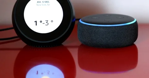 Amazon Echo Spot With Echo Dot Personal Smart Assistant Stock Footage 121262986
