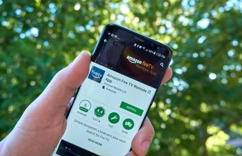 Amazon Fire TV Remote mobile app on Samsung s8. Stock Photos