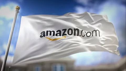 Amazon Flag Waving Slow Motion 3D Rendering Blue Sky Background - Editorial.. Stock Footage 75650307