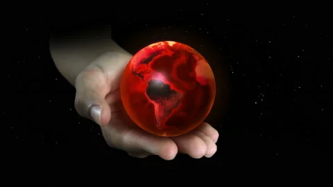 Amazon forest fire burning Earth. Planet apocalypse in man hand. CG animation Stock Footage 114774986