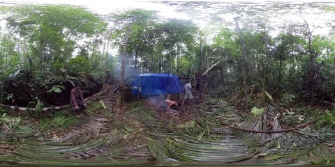 Amazon Forest Jungle Camp Fire Brazil 360 VR Stock Footage 94716464