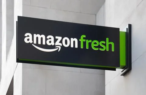 Amazon fresh logo storefront street sign Fotos Stock