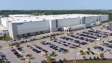 Amazon fulfillment center and parking lot at Mount Juliet Stock Footage 345998604