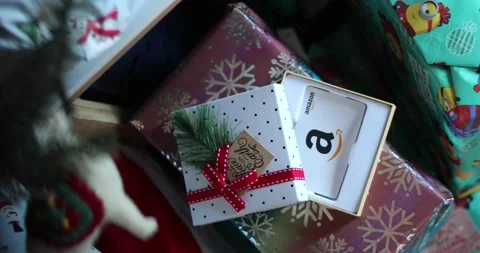 Amazon gift card during the holiday shopping season Stock Footage 228249356