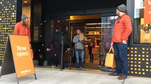 Amazon Go opens to public offering cashier-less shopping Stock Footage 85616703