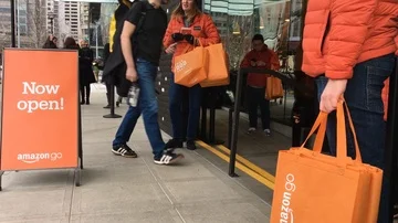 Amazon Go opens to public offering cashier-less shopping Stock Footage 85616878