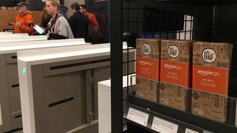 Amazon Go opens to public offering cashier-less shopping Stock Footage 85616891