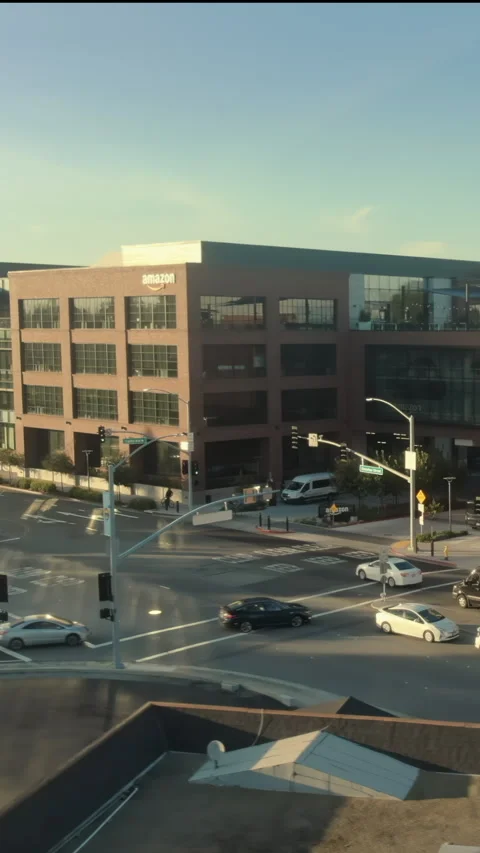 Amazon Headquarters and busy intersection. Palo Alto, USA. Stock Footage 316850492