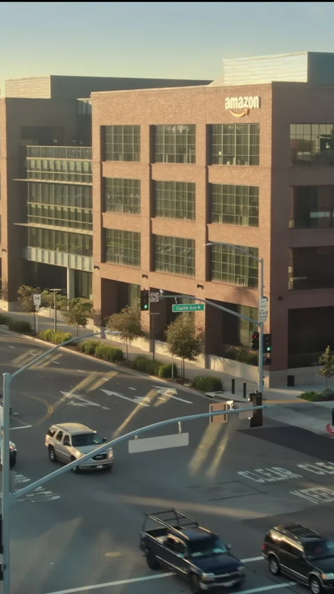 Amazon Headquarters and busy intersection. Palo Alto, USA. Stock Footage 316850494