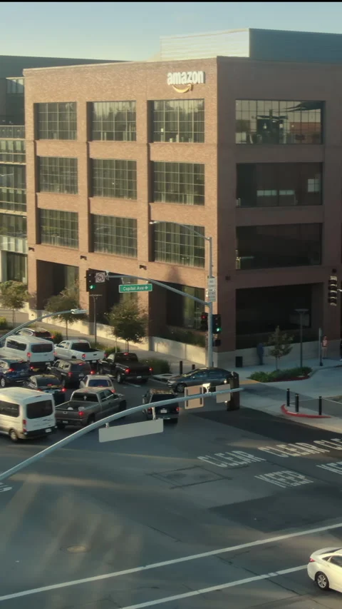 Amazon Headquarters and busy intersection. Palo Alto, USA. Stock Footage 316850504