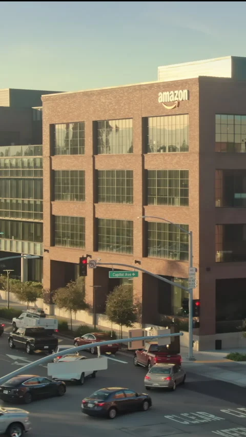 Amazon Headquarters and busy intersection. Palo Alto, USA. Stock Footage 316850511