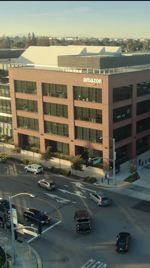 Amazon Headquarters and busy intersection. Palo Alto, USA. Stock Footage 316850527