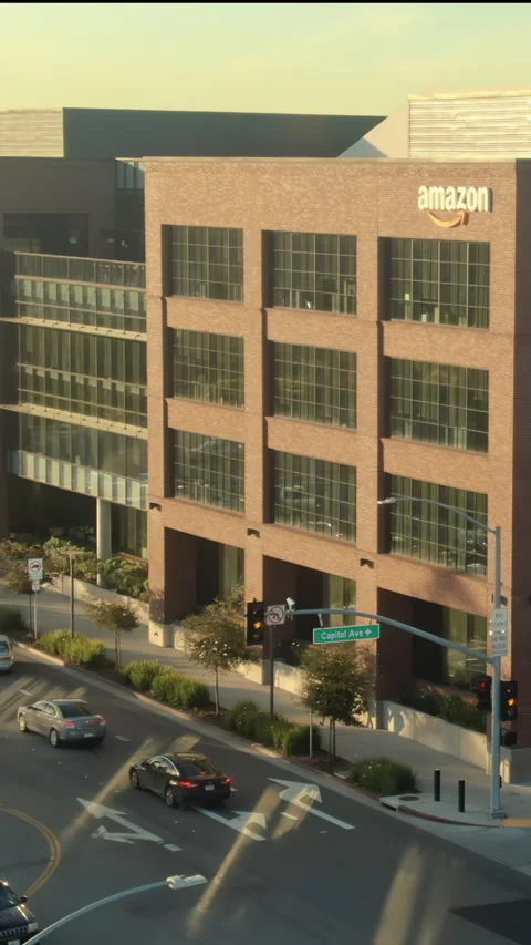 Amazon Headquarters and busy intersection. Palo Alto, USA. Stock Footage 316850528