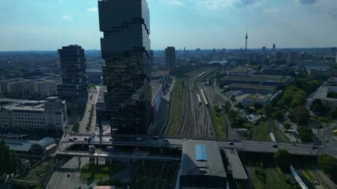 Amazon headquarters Tower skyscraper. Amazing aerial view flight drone Stock Footage 314265666