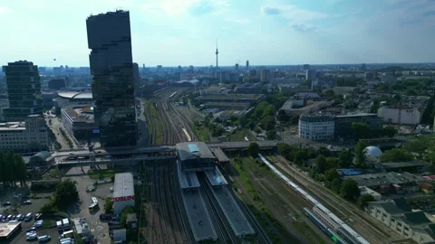 Amazon headquarters Tower skyscraper. Fantastic aerial view flight drone Stock Footage 314265699