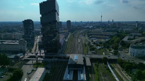 Amazon headquarters Tower skyscraper. Gorgeous aerial view flight drone Stock Footage 314265637