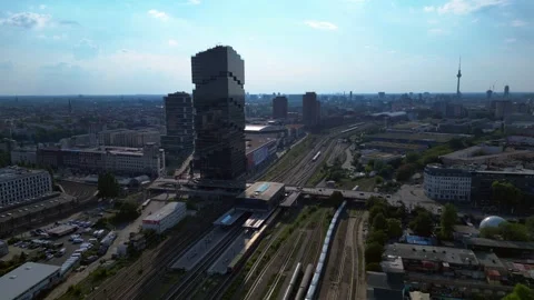 Amazon headquarters Tower skyscraper. Lovely aerial view flight drone Stock Footage 314265639