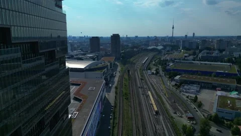 Amazon headquarters Tower skyscraper. Majestic aerial view flight drone Stock Footage 314265674