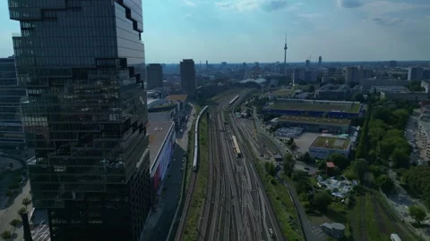 Amazon headquarters Tower skyscraper. Smooth aerial view flight drone Stock Footage 314265864