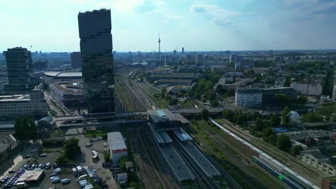 Amazon headquarters Tower skyscraper. Unique aerial view flight drone Stock Footage 314265902