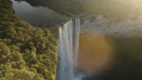 Amazon Jungle Waterfall Aerial View during Sunset Stock Footage