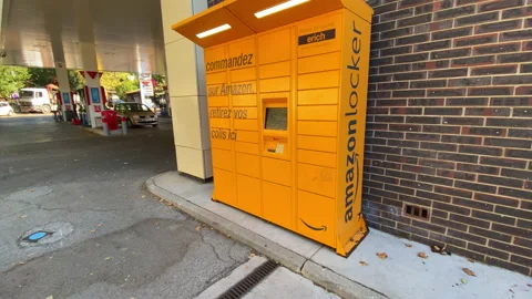 Amazon locker, a self-service package delivery machine by online retailer Amazon Stock Footage 159137311