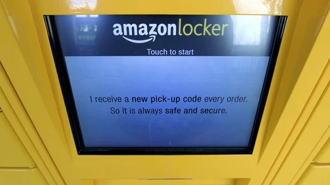 Amazon locker in United kingdom at Train Station display monitor Video stock 102736692