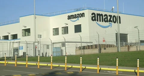 Amazon Logistic Warehouse at Hiddeser Feld, Wolfhagen, Germany, Europe. Stock Footage 291172681