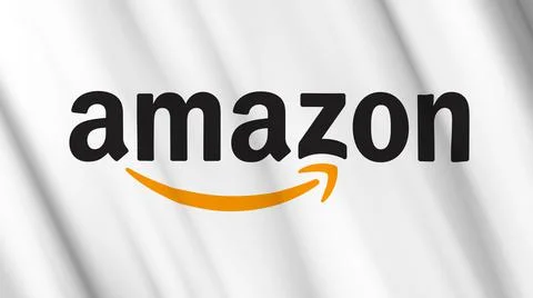 Amazon logo American multinational technology company flag waving 3D Stock Illustration