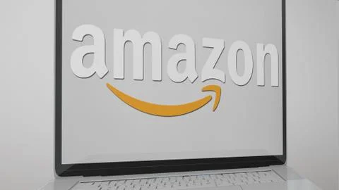 Amazon Logo and Laptop Gray Background Stock Illustration