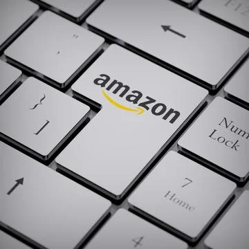Amazon logo notebook keycap 3d illustration stock market editorial Stock Photos
