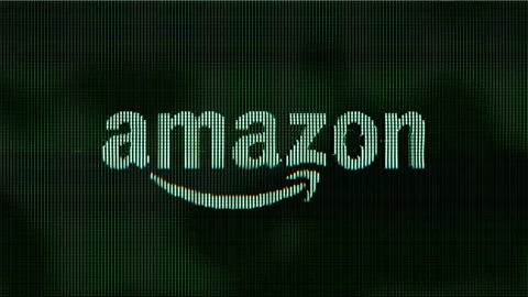 Amazon Logo Pixel Screen Animation. Futuristic Dot Texture Build Up with Stock Footage 239400180